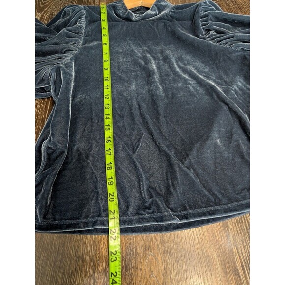 FREE PEOPLE BLUE Claudia Velvet Mock Neck Women short sleeve bohemian Top M 143 - Picture 9 of 9